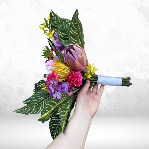 Colorful Beach Wedding Bouquet, Pre-Made Artificial Faux Floral Arrangement - Picture 8 of 11